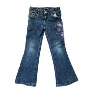 Lei Chelsea Low Rise Bootcut Jeans Girls 6X Blue Denim Floral Embroidered Y2K